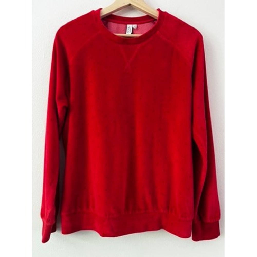 & Other Stories Crew‎ Neck Red Velour Sweatshirt Tiny Black Polka Dots size 8